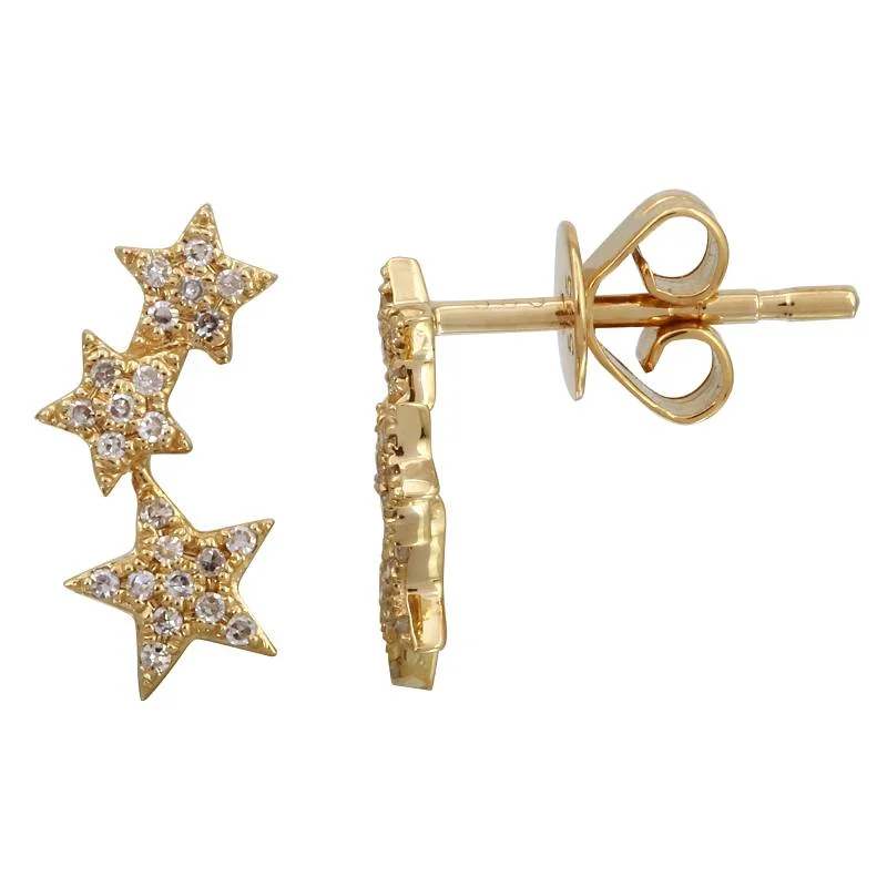 women's earrings with geometric shapes -14K Yellow Gold Diamond Shooting Star Earrings