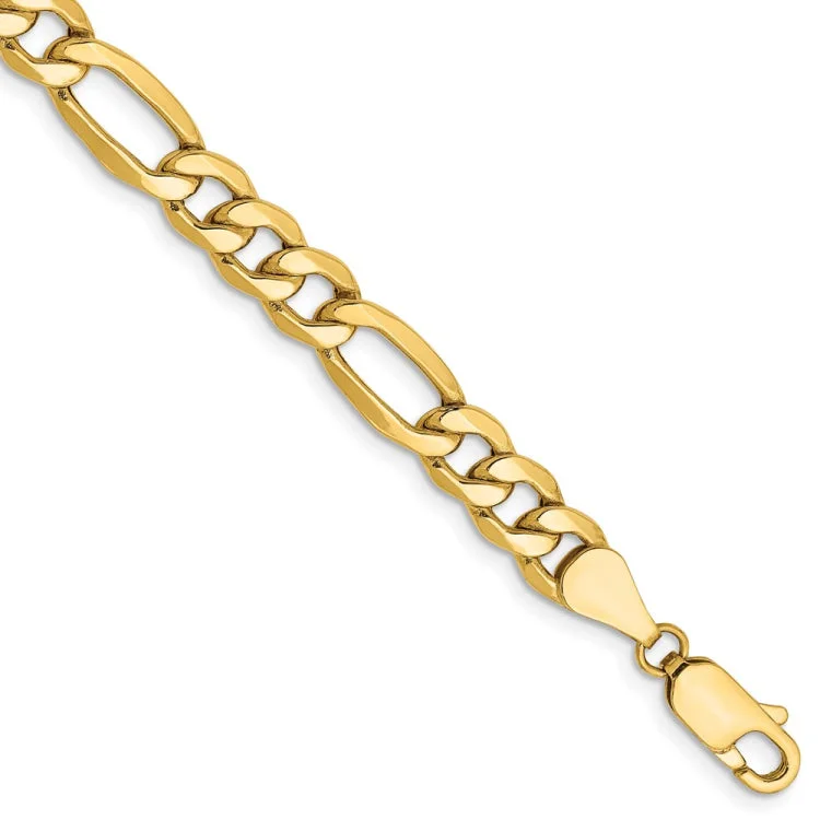 women's bracelets with round-cut diamonds -14K 8 inch 6.25mm Semi-Solid Figaro with Lobster Clasp Bracelet