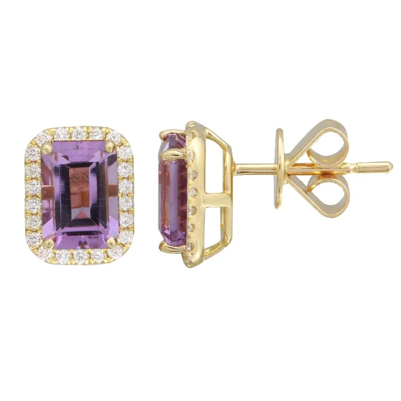 women's earrings with linear drop -14k Yellow Amethyst Emerald Cut Gemstone Earrings