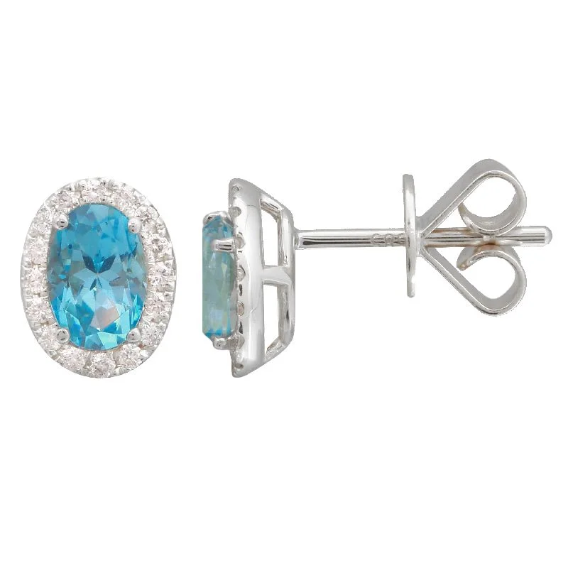 women's earrings with bold statement -14k White Gold London Blue Topaz & Diamond Oval Gemstone Earrings