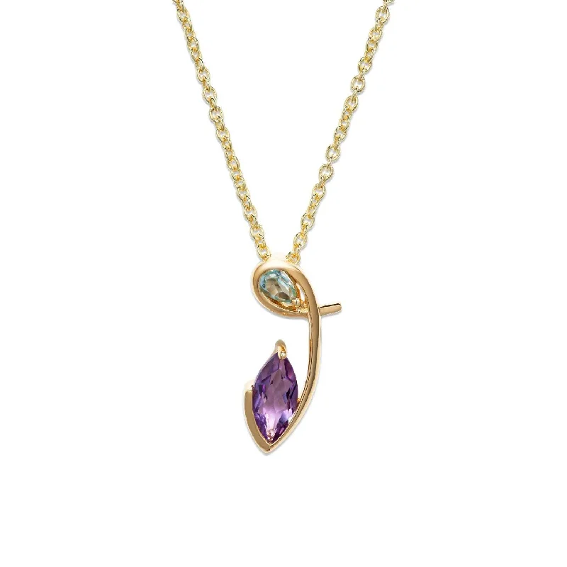 women's necklaces with hammered finish -Unique & Co Gold Vermeil Amethyst and Blue Topaz Pendant