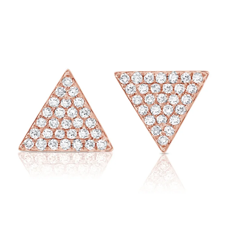 women's earrings with petite diamonds -14K Rose Gold Large Diamond Triangle Earrings