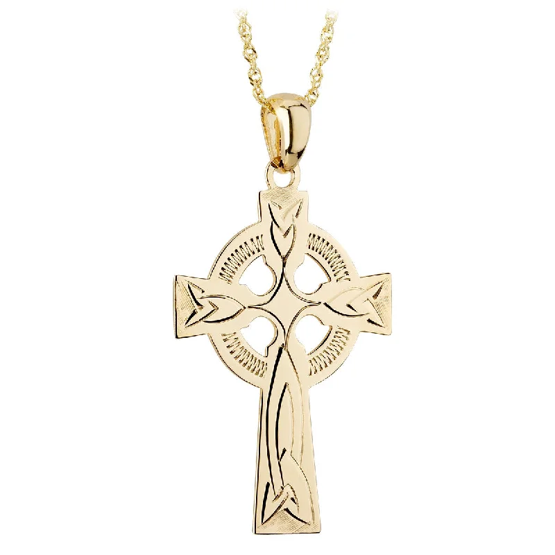 women's necklaces with statement necklace -9k Gold Engraved Celtic Cross