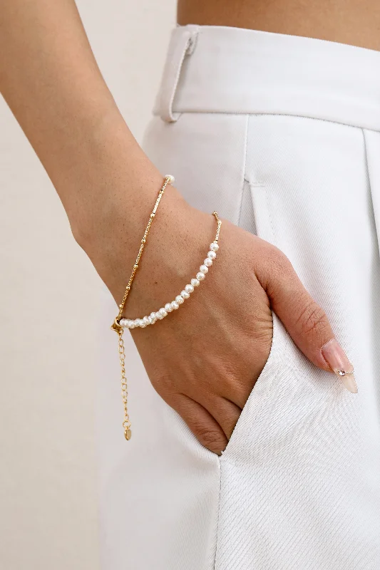 women's bracelets with heart charm -Twin Strand Pearl Beaded Bracelet