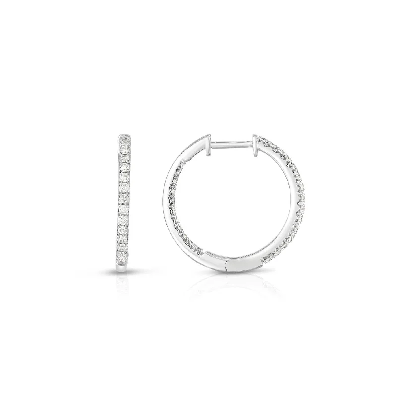 women's earrings with heart-shaped design -14K White Gold Diamond Inside & Outside Hoop Earrings