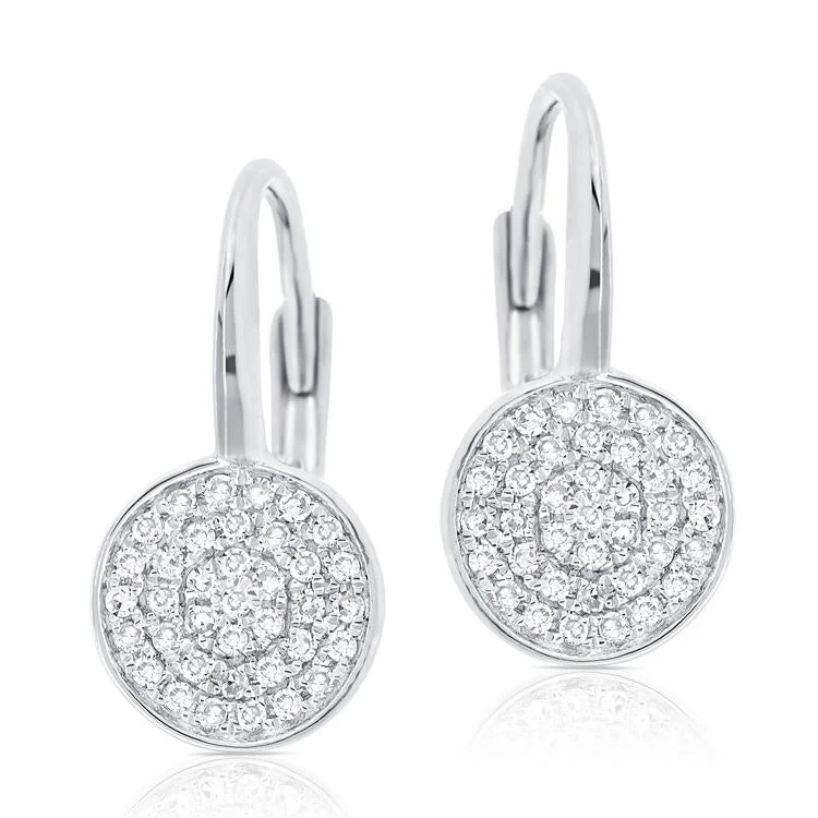 women's earrings with bezel-set stones -14K White Gold Diamond Disc Drop Earrings