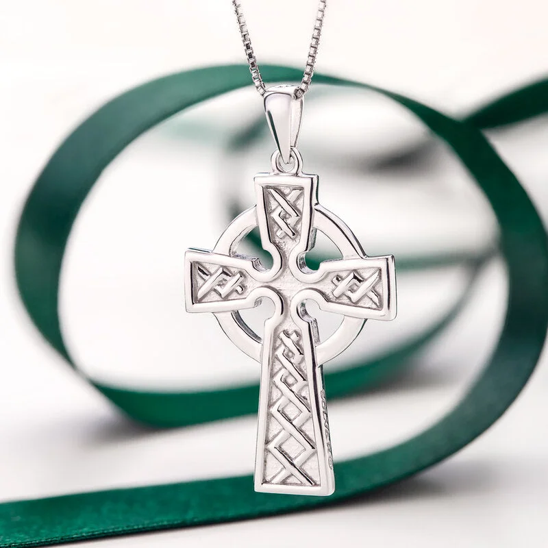 women's necklaces with pendant and charm -Sterling Silver Double Sided Celtic Cross