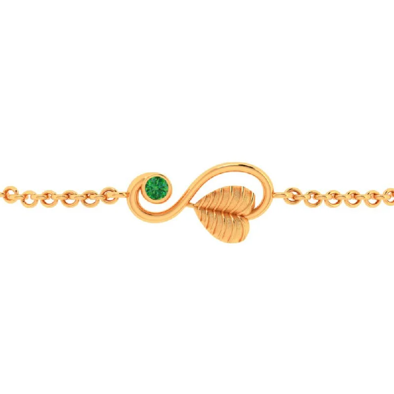 women's bracelets with polished silver -22k Leafy Kalka With Green Stone Gold Bracelet