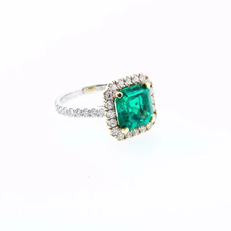 women's engagement rings with eternity diamonds -Emerald Ring with Diamond Halo