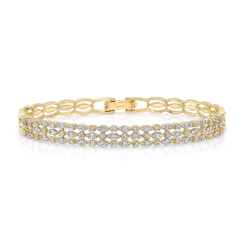 women's bracelets with diamond clusters -Uneek Fairfax Three-Row Stack-Illusion Diamond Bangle Bracelet