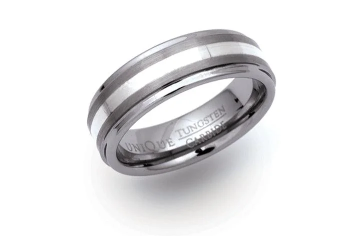 women's rings with twist design -Unique & Co Tungsten with a Silver Inlay Ring