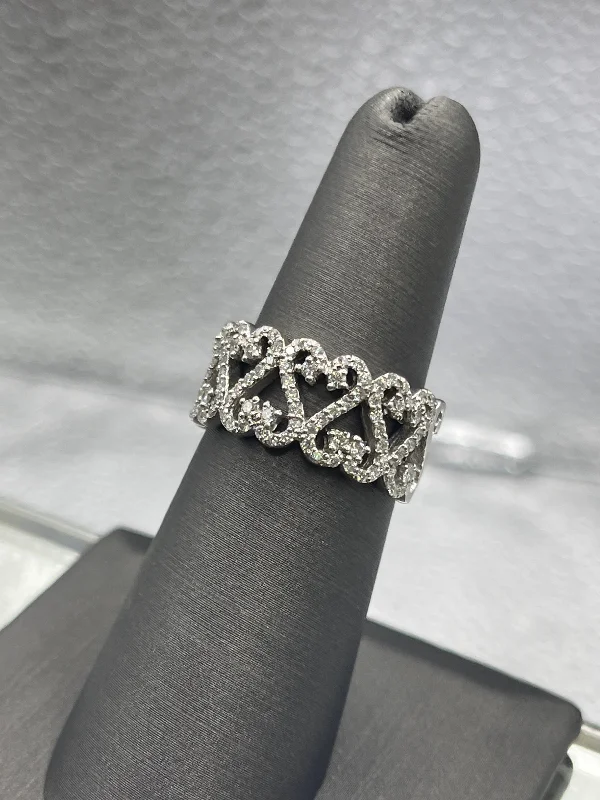 women's engagement rings with infinity symbol design -A Gorgeous Ladies 14 Karat White Gold Diamond Filagree Band