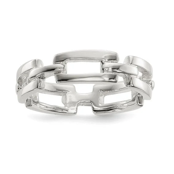 women's rings with polished finish -Sterling Silver Polished Fancy Link Ring