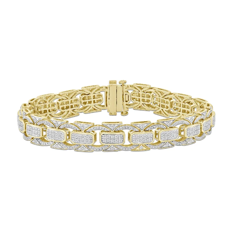 women's bracelets with simple elegance -MEN'S  BRACELET 2.50CT ROUND DIAMOND 10K YELLOW GOLD