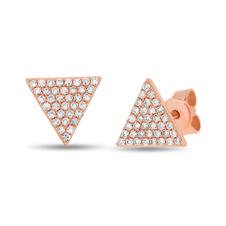 women's earrings with luxurious finish -14K Rose Gold Diamond Triangle Earrings