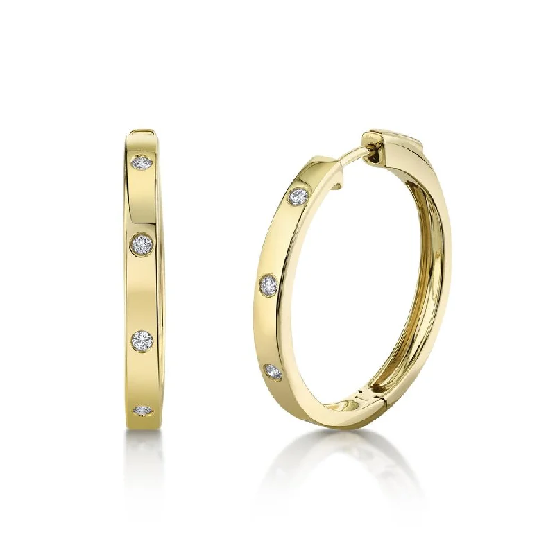 women's earrings with polished gold -14K Yellow Gold Diamond Hoop Earrings