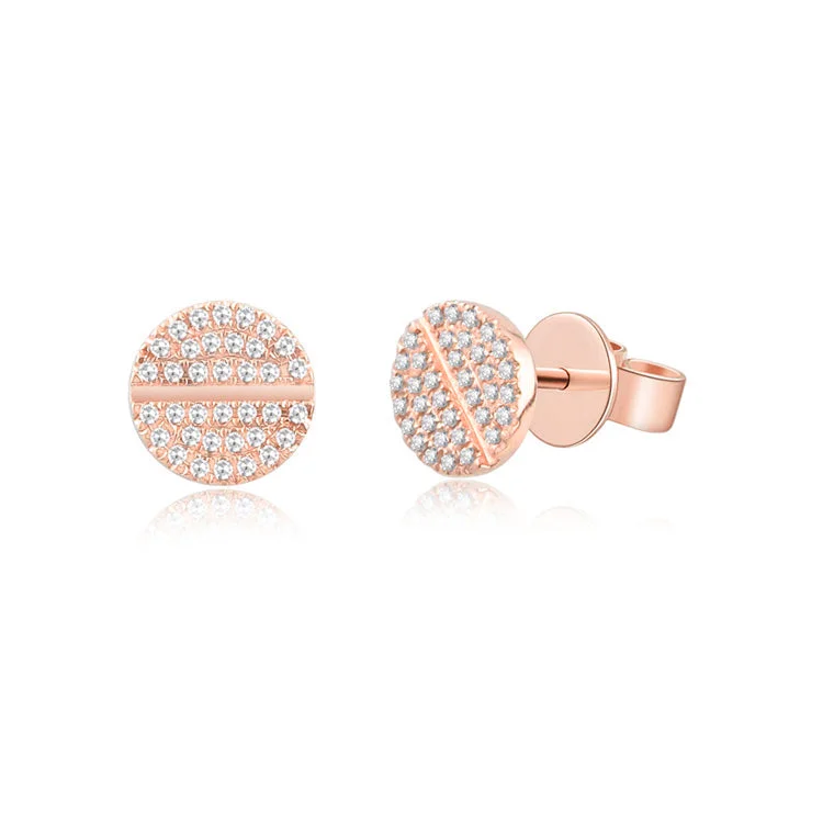 women's earrings with petite style -14K Rose Gold Diamond Screw Earrings