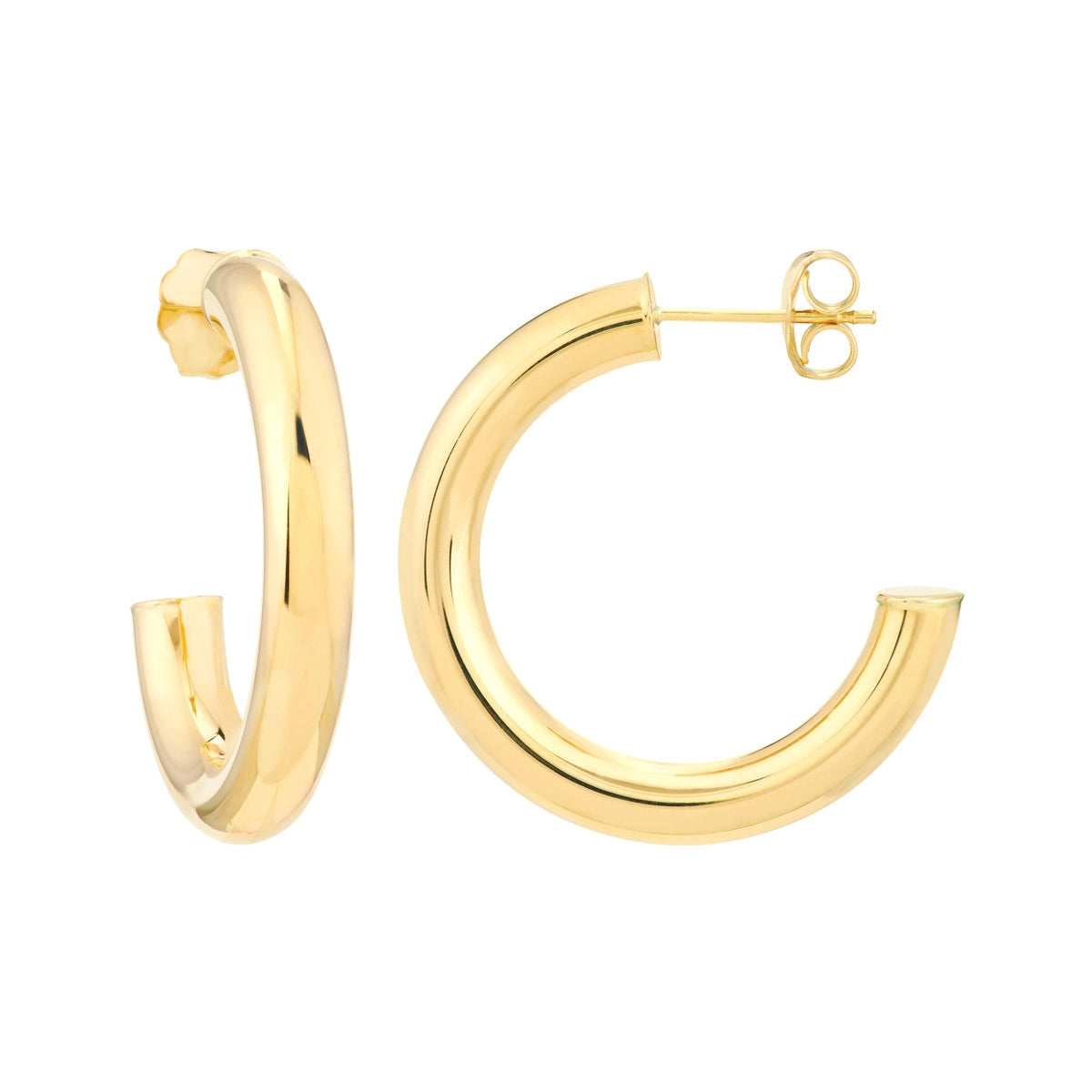 women's earrings with rose-cut diamonds -14K Yellow Gold Tube Hoops Earrings