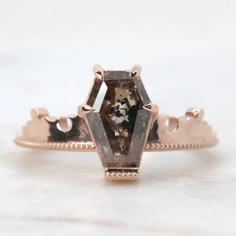 women's engagement rings with hidden halo -Azrael Ring with a 2.16 Carat Champagne Brown Coffin Cut Salt and Pepper Diamond in 14k Rose Gold - Ready to Size and Ship