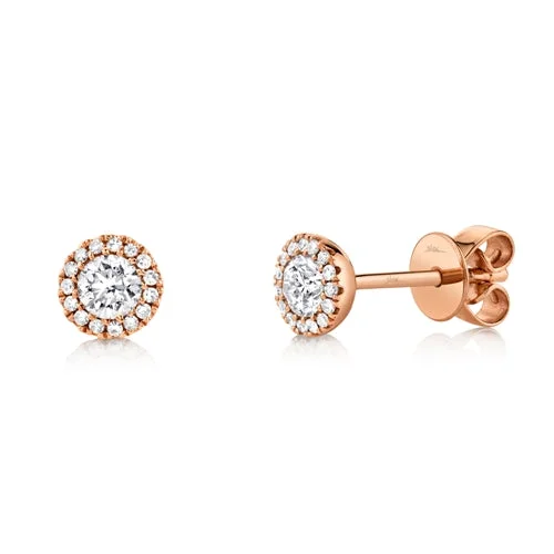 women's earrings with birthstone -14K Rose Gold Round Brilliant Diamond Stud Earring