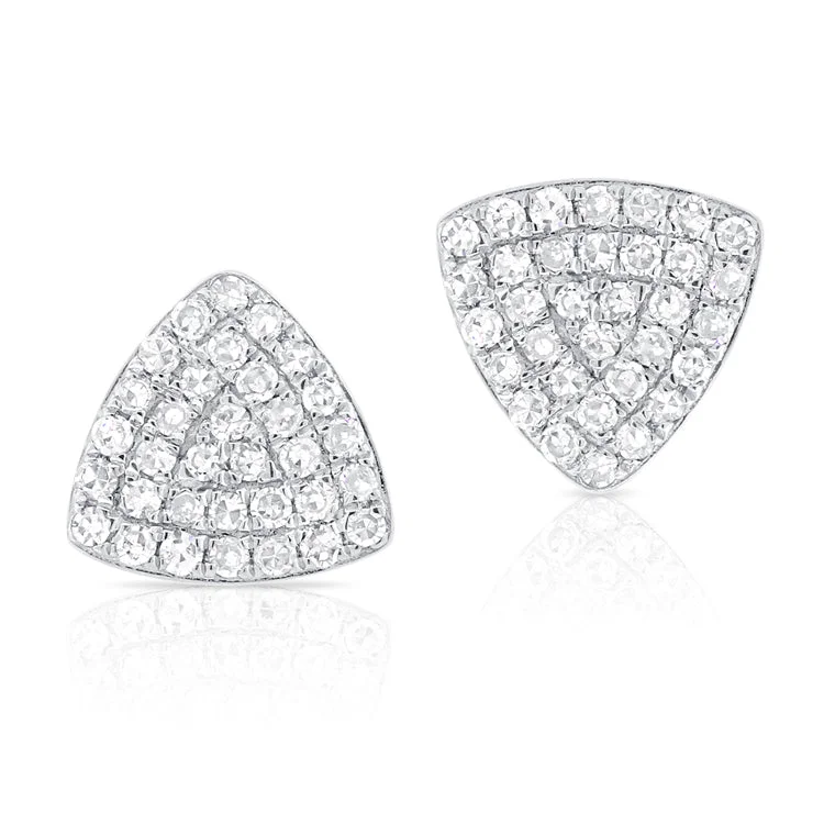 women's earrings with opal -14K White Gold Rounded Diamond Triangle Earrings