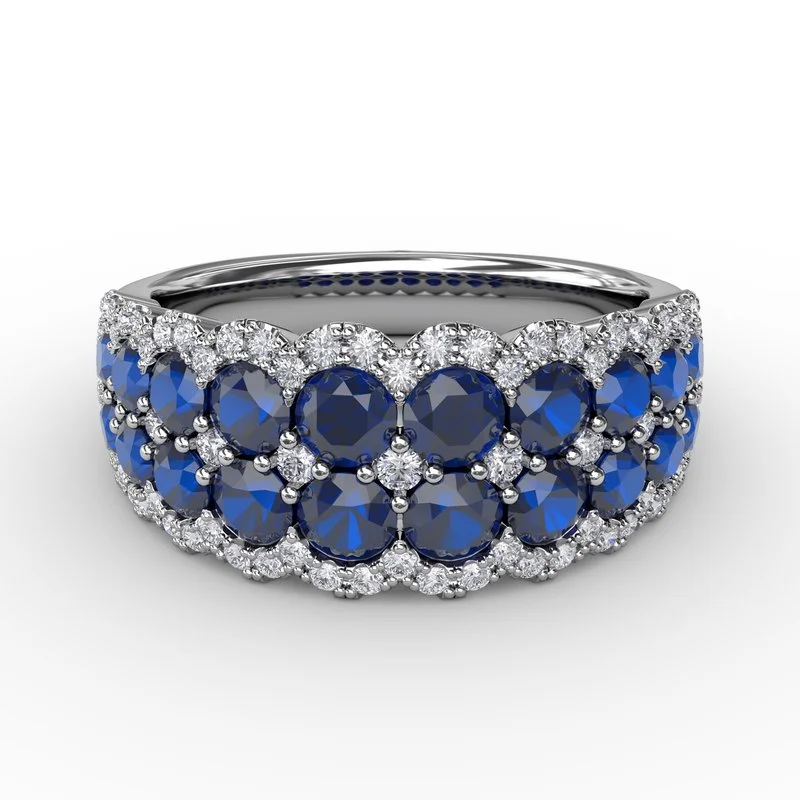 women's engagement rings with solitaire diamond -Sapphire and Diamond Double Row Ring R1636S