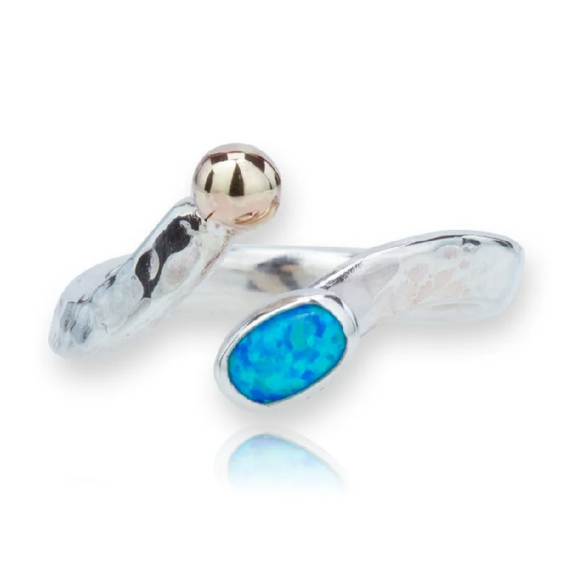 women's rings with diamond cluster -Lavan Gold and Silver Blue Opal Bead Ring