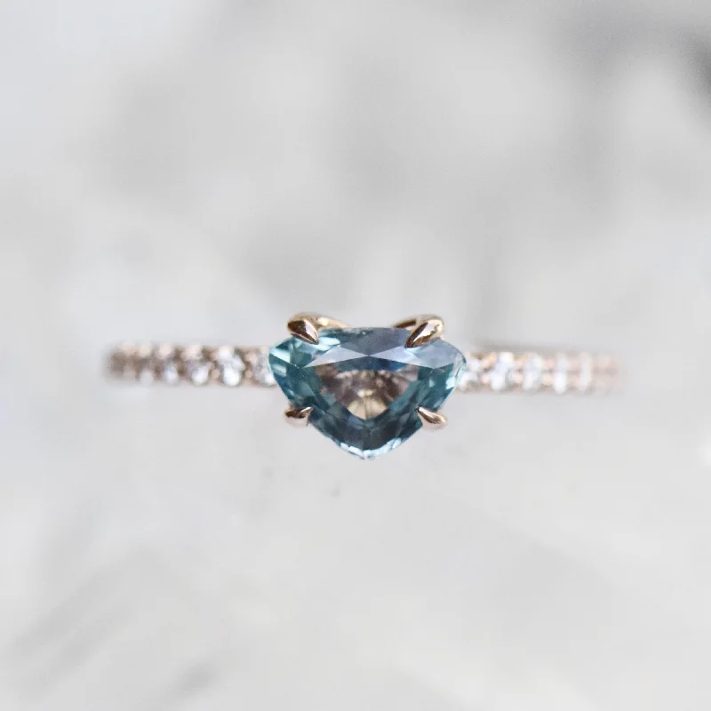 women's engagement rings with sapphire -Gayle Ring with a Teal Blue Sapphire and White Accent Diamonds in 14k Rose Gold - Ready to Size and Ship