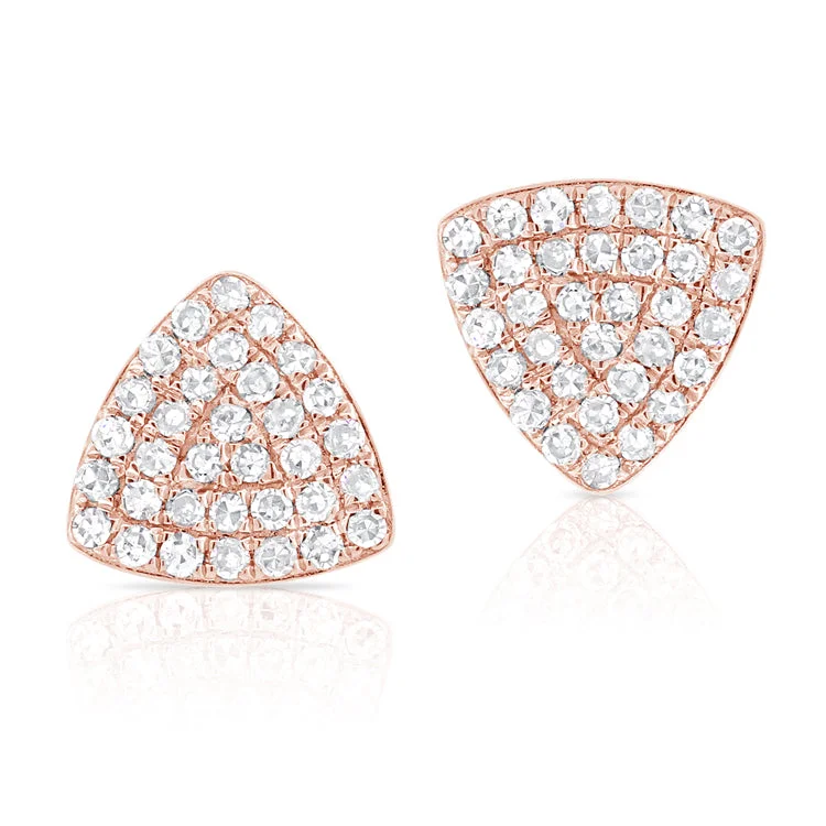 women's earrings with pave setting -14K Rose Gold Diamond Triangle Stud Earrings