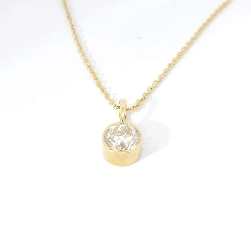 women's necklaces with long chain -14K Yellow Gold Bezel-Set Natural Diamond Pendant