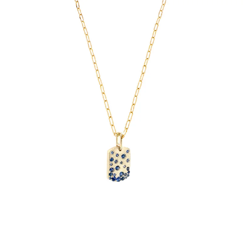 women's necklaces with long pendant -14 Karat Yellow Matte Gold Dog Tag Pendant with Blue Sapphires