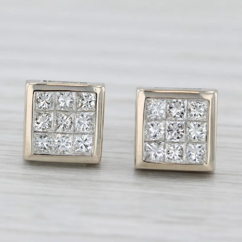 women's earrings with sapphire -1ctw Princess Diamond Stud Earrings 18k White Gold