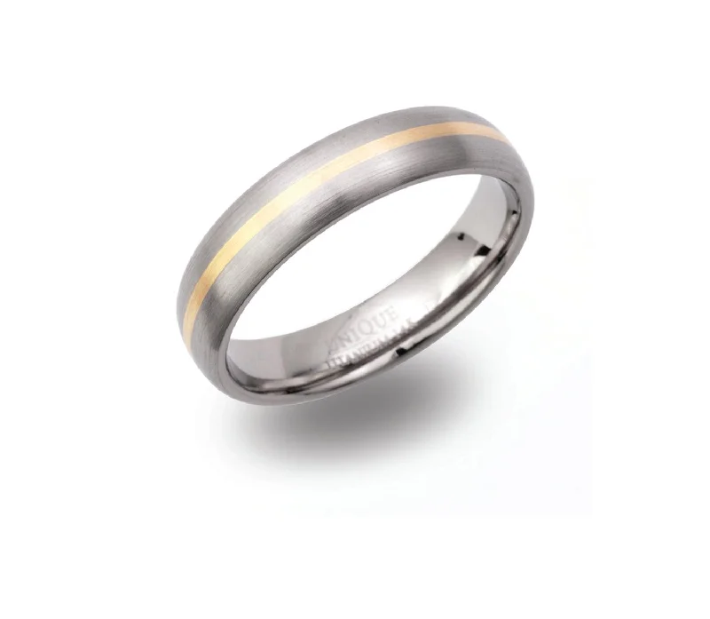 women's rings with round-cut diamond -Unique & Co Titanium Ring with 14ct Gold