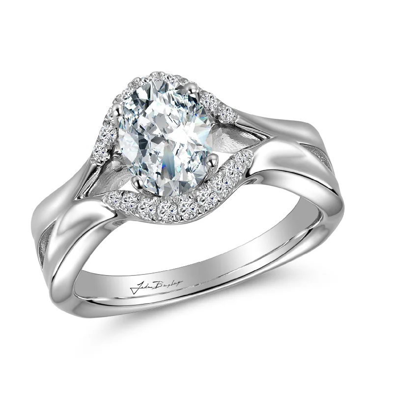 women's engagement rings with channel setting -14K White Gold Split-Shank Oval Halo