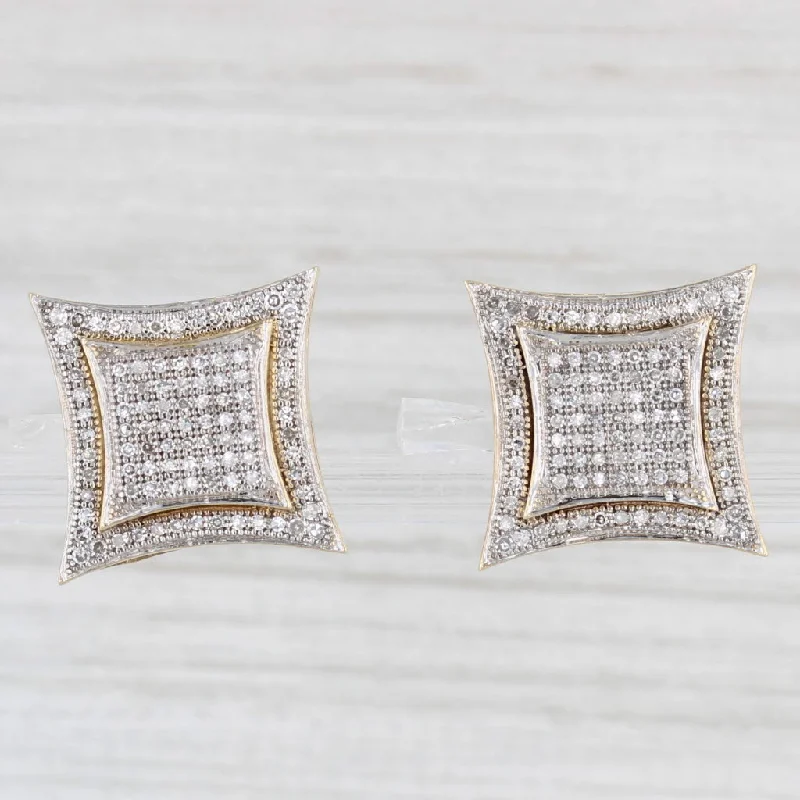 women's earrings with hoop style -0.36ctw Pave Diamond Halo Stud Earrings 10k Yellow & White Gold