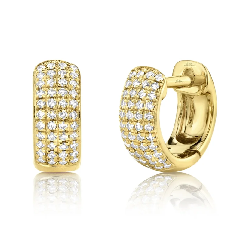 women's earrings with ruby -14K Yellow Gold Diamond Pave Huggie Earring