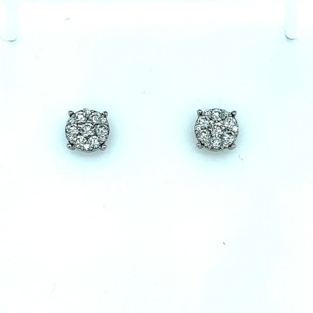 women's earrings with ribbon shape -14K White Gold Diamond Cluster Studs