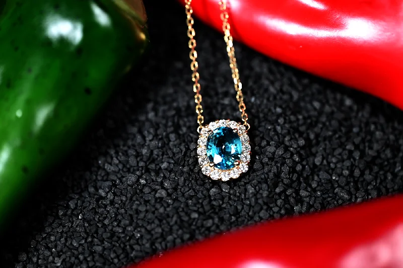 women's necklaces with long pendant -4.90CT BLUE ZIRCON CUSTOM DIAMOND PENDANT