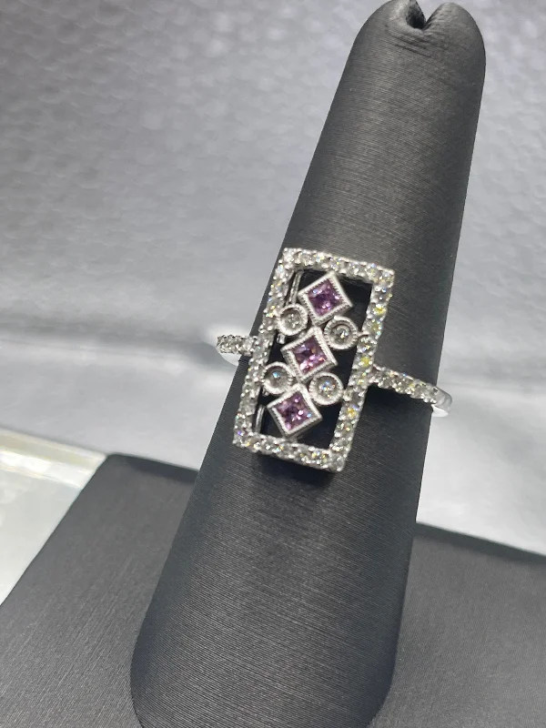 women's engagement rings with eternity diamonds -A Gorgeous Ladies 18 Karat White Gold Diamond & Pink Sapphire Ring