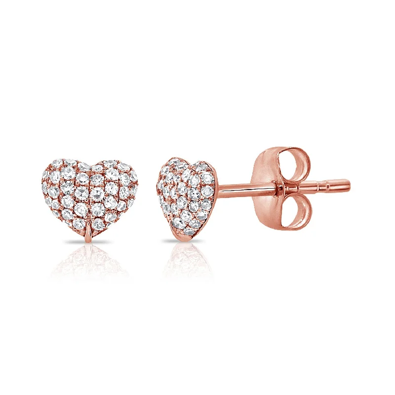 women's earrings with multi-stone design -14K Rose Gold Diamond Puffy Heart Stud Earrings