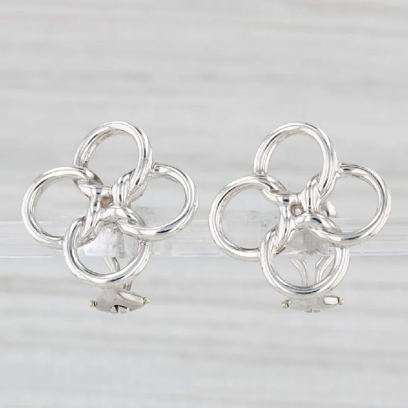 women's earrings with pave setting -Tiffany Elsa Peretti Quadrifoglio Knot Clover Earrings Sterling Silver Box Pouch