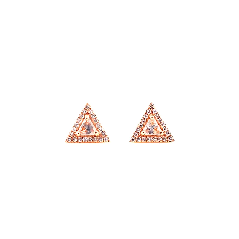 women's earrings with geometric shapes -14K Rose Gold Diamond Trillion White Topaz Earrings