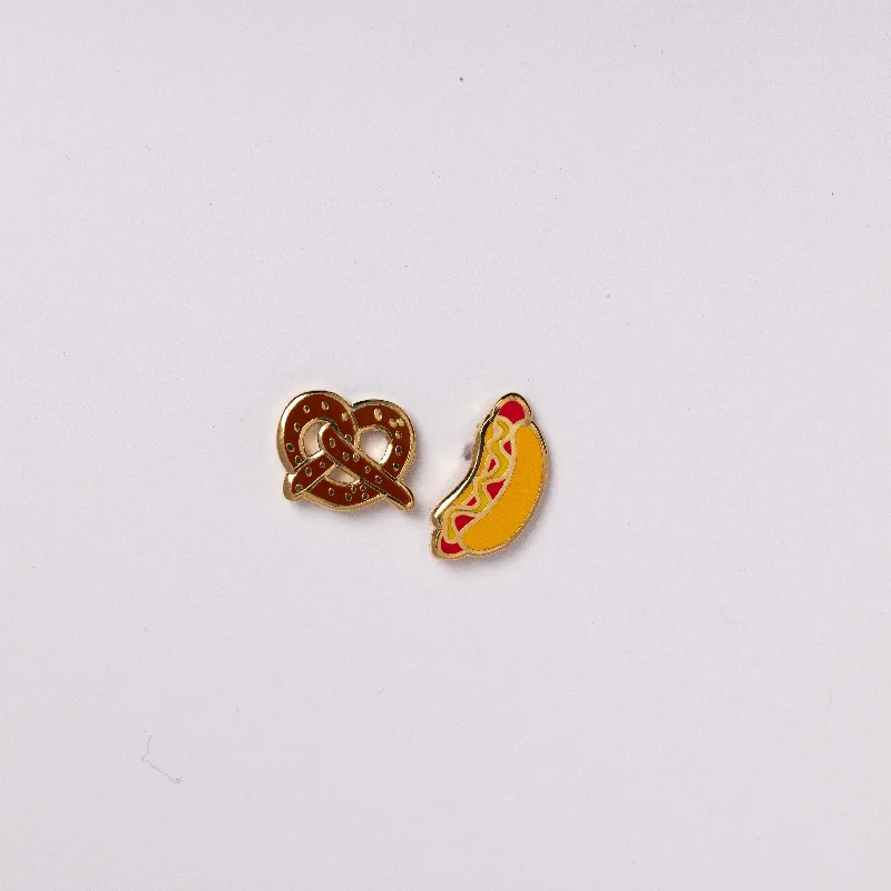 women's earrings with floating diamonds -Hot Dog & Pretzel Earrings