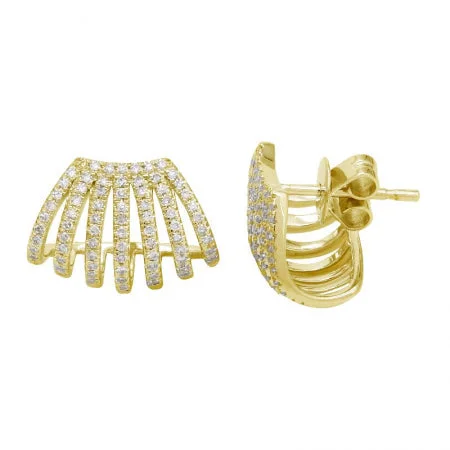 women's earrings with drop design -14K Yellow Gold Multi Row Caged Diamond Earring