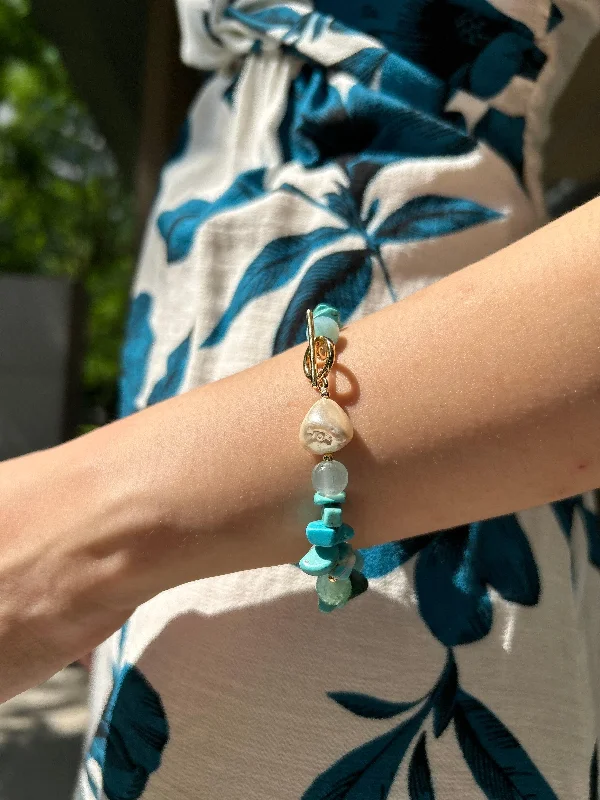 women's bracelets with dainty chain -Aqua Aurora Turquoise Stone Bracelet