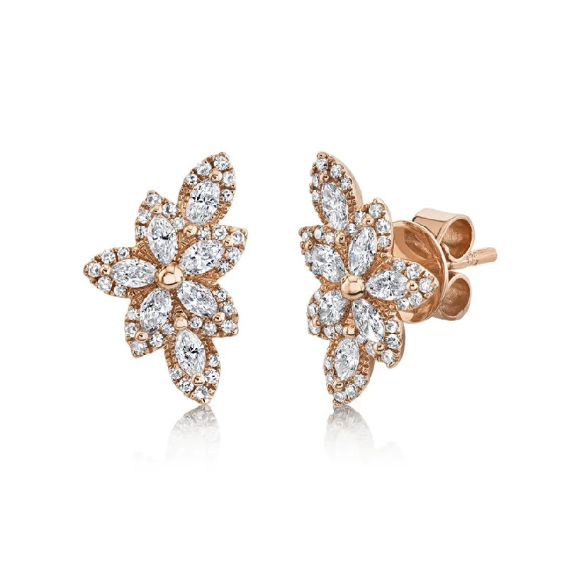 women's earrings with contemporary style -14K Rose Gold Diamond Flower Stud Earring