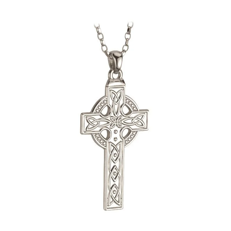 women's necklaces with sparkling crystal -Silver Celtic Heavy Cross