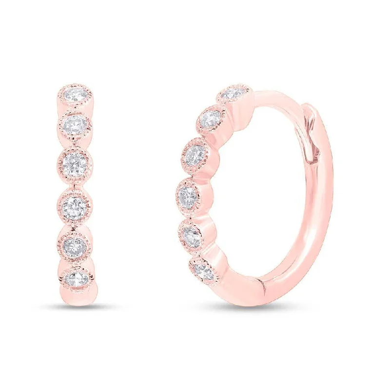 women's earrings with opal -14K Rose Gold Diamond Bezel Huggie Earrings