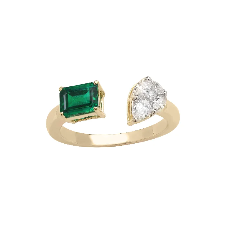 women's engagement rings with cushion diamond -Emerald Diamond Duo Ring