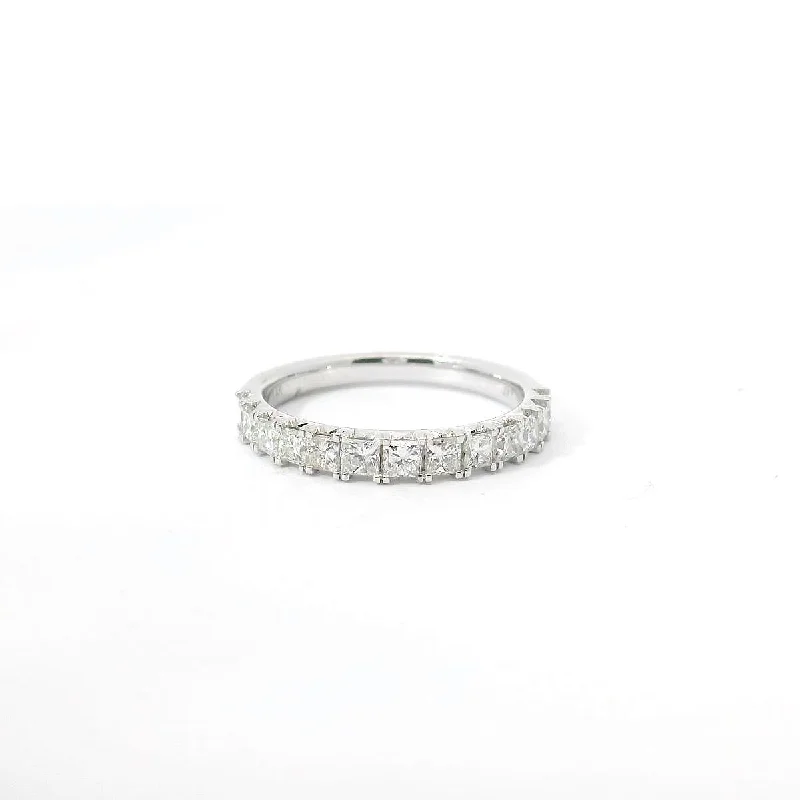 women's engagement rings with engraved band -14K White Gold and Princess Diamond Band